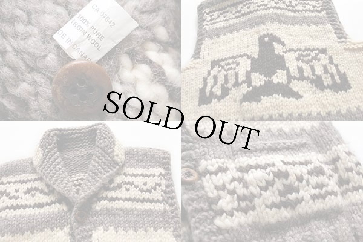 画像3: カナダ製 サンダーバード柄 ウール カウチンセーター ベスト (3)