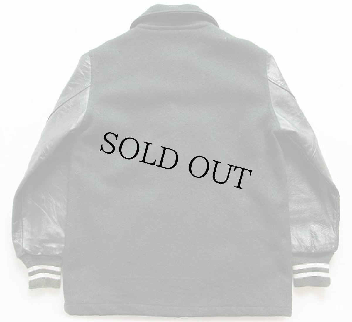 画像2: 70s KAYE BROS メルトン ウール ロング 袖革スタジャン 深緑 36 (2)