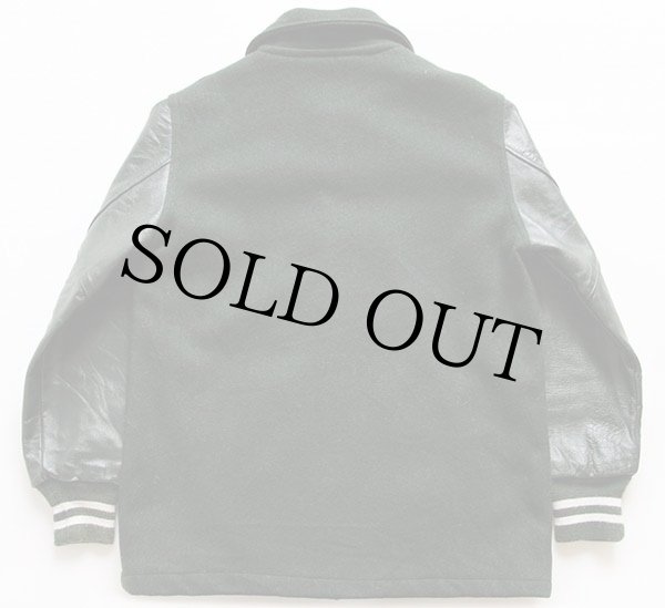 70s KAYE BROS メルトン ウール ロング 袖革スタジャン 深緑 36