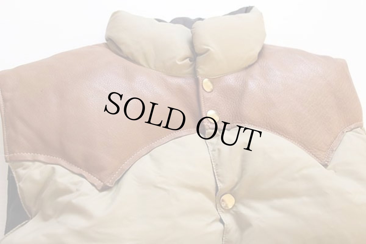 画像3: 70s Rocky Mountainロッキーマウンテン レザーヨーク切り替え ダウンベスト タン 44 (3)