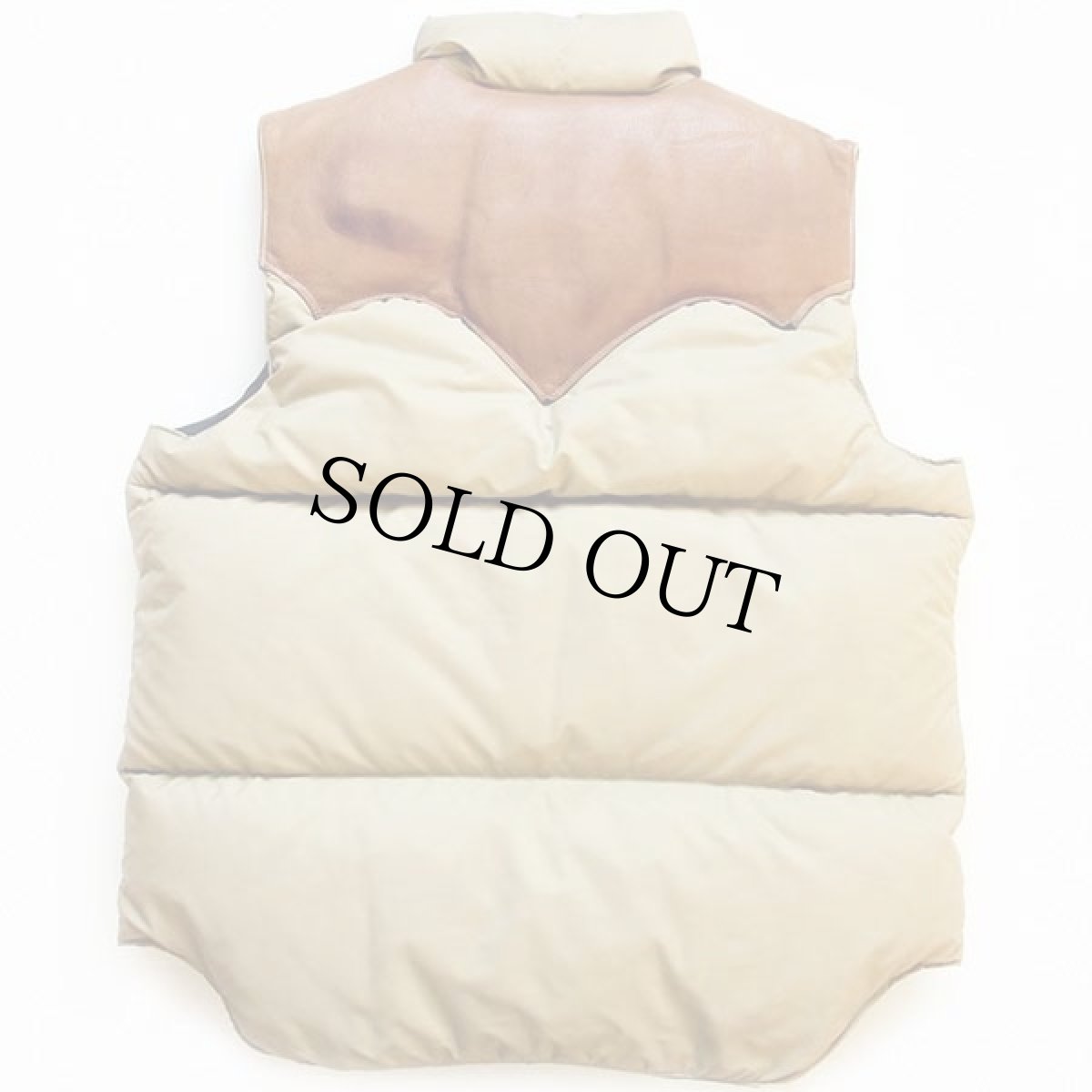 画像2: 70s Rocky Mountainロッキーマウンテン レザーヨーク切り替え ダウンベスト タン 44 (2)