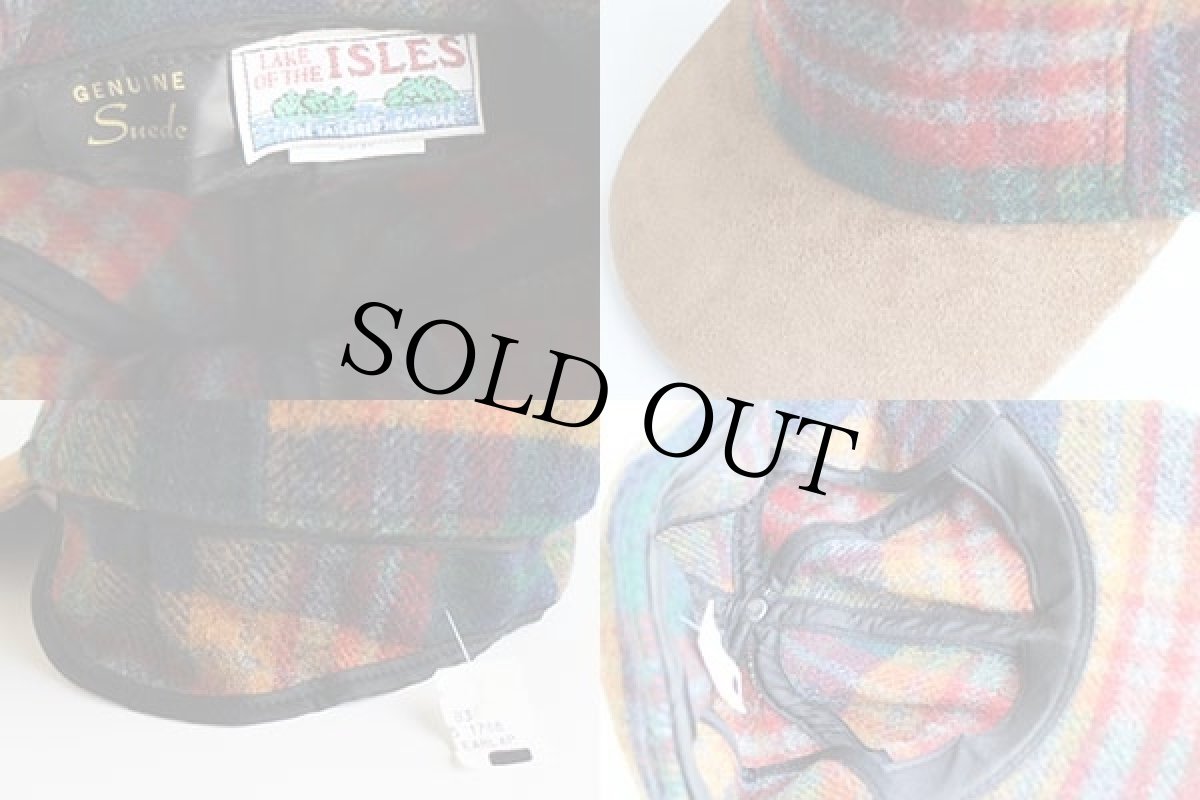 画像3: デッドストック★90s USA製 LAKE OF THE ISLES チェック 耳当て付き ウール×スエードレザー キャップ L (3)