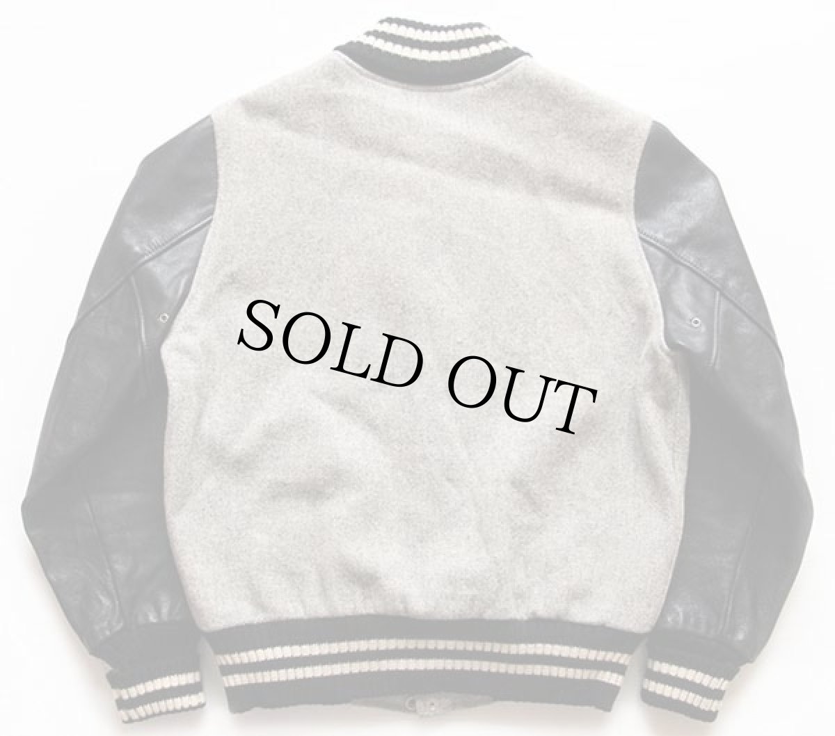 画像2: 90s USA製 TM ATHLETICS メルトン ウール 袖革スタジャン グレー×黒 M (2)