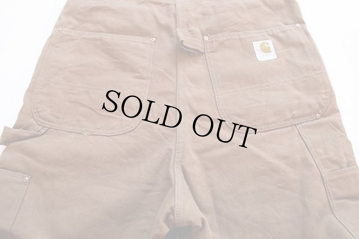 画像4: 70s USA製 carharttカーハート 山ポケ キルティングライナー ダック地 ダブルニー オーバーオール 茶 w34 L34 (4)