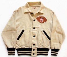 画像1: 40s Mitchell&Ness FAIFOパッチ付き ウールニット ボタンスタジャン アイボリー×黒 42★ボタスタ (1)