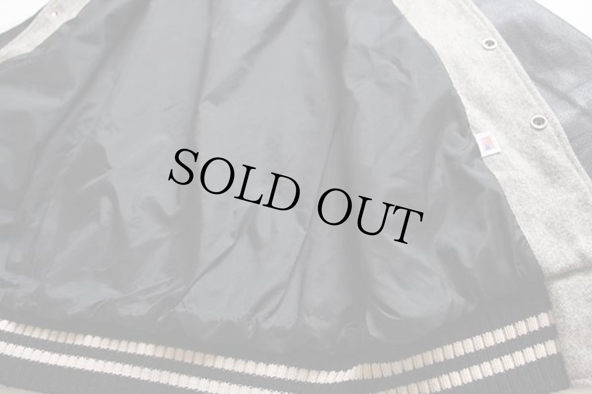 画像5: 90s USA製 TM ATHLETICS メルトン ウール 袖革スタジャン グレー×黒 M (5)