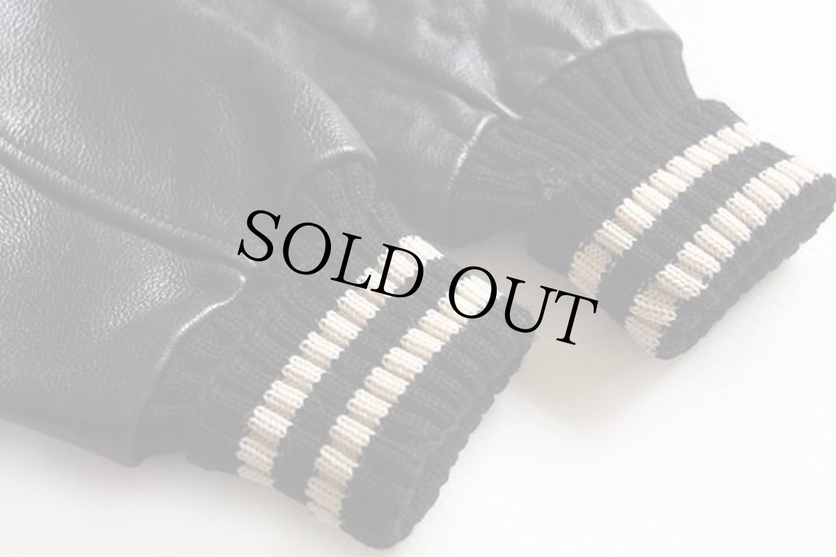 画像6: 90s USA製 TM ATHLETICS メルトン ウール 袖革スタジャン グレー×黒 M (6)