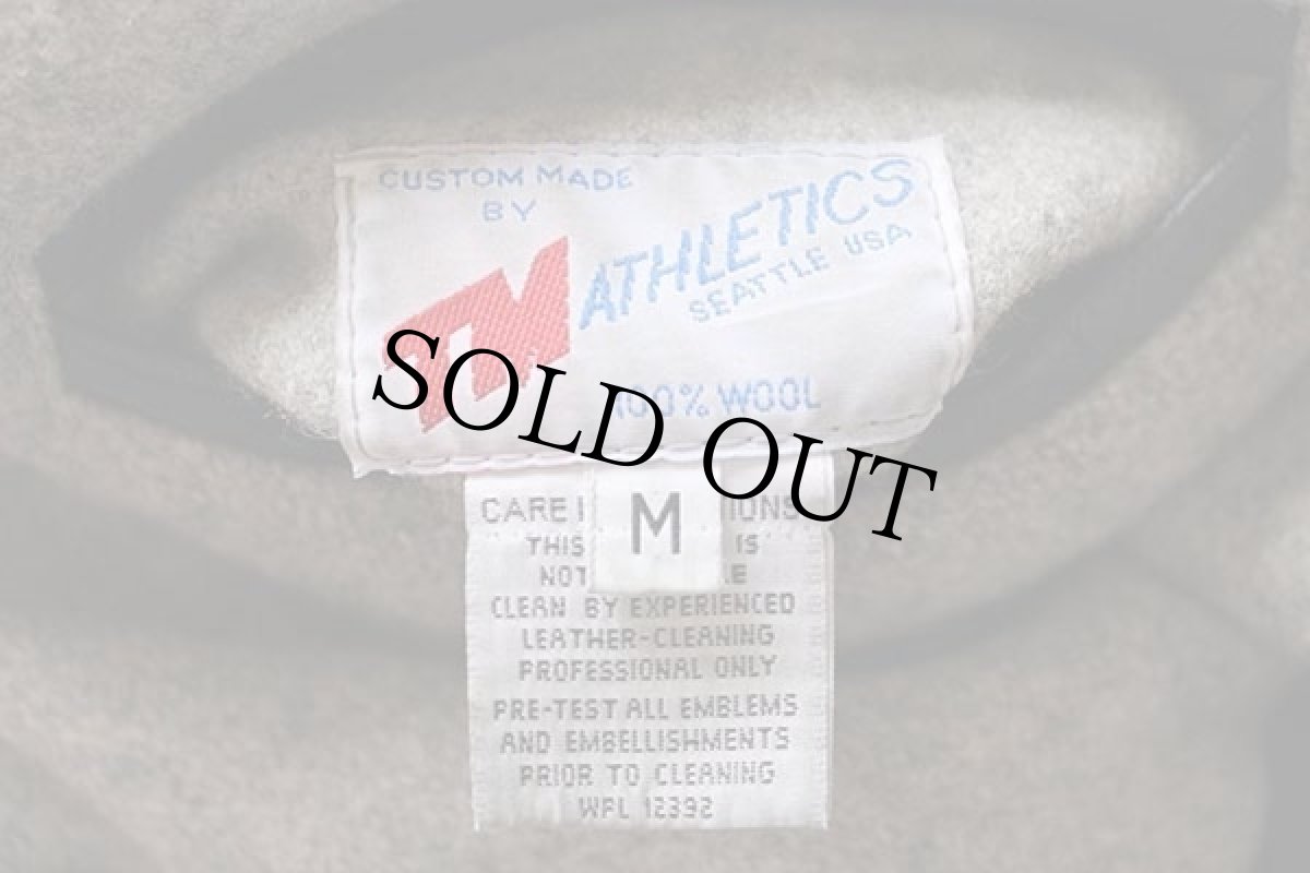 画像4: 90s USA製 TM ATHLETICS メルトン ウール 袖革スタジャン グレー×黒 M (4)