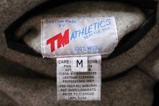 画像4: 90s USA製 TM ATHLETICS メルトン ウール 袖革スタジャン グレー×黒 M (4)