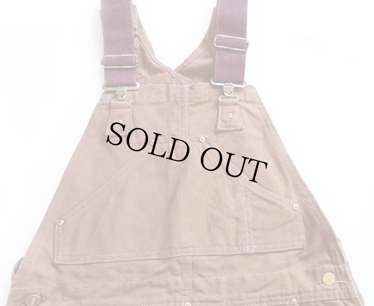 画像3: 70s USA製 carharttカーハート 山ポケ キルティングライナー ダック地 ダブルニー オーバーオール 茶 w34 L34 (3)