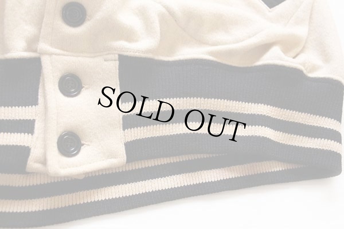 画像6: 40s Mitchell&Ness FAIFOパッチ付き ウールニット ボタンスタジャン アイボリー×黒 42★ボタスタ (6)