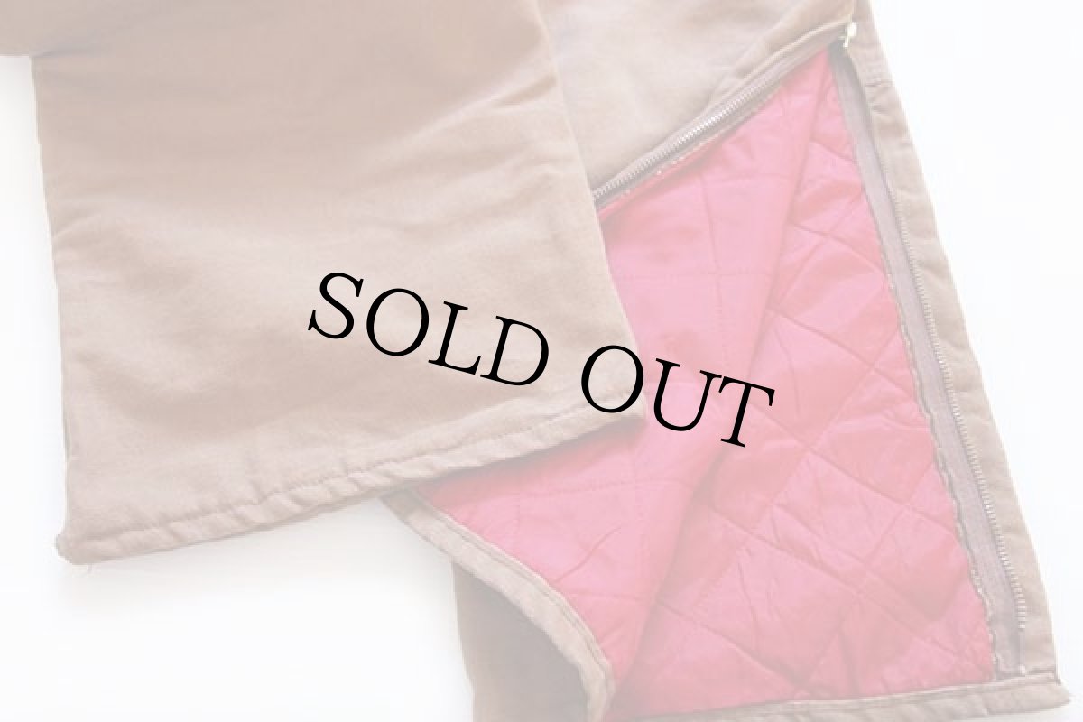 画像8: 70s USA製 carharttカーハート 山ポケ キルティングライナー ダック地 ダブルニー オーバーオール 茶 w34 L34 (8)