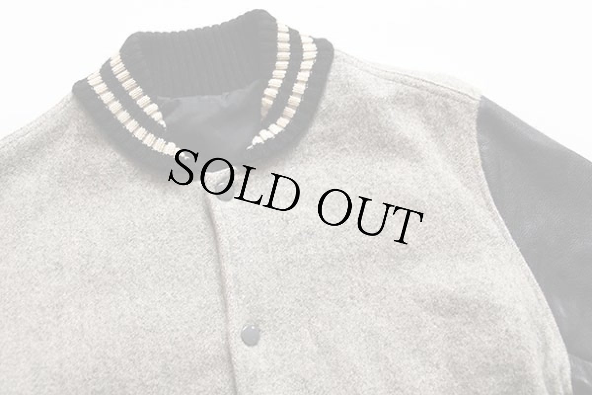 画像3: 90s USA製 TM ATHLETICS メルトン ウール 袖革スタジャン グレー×黒 M (3)