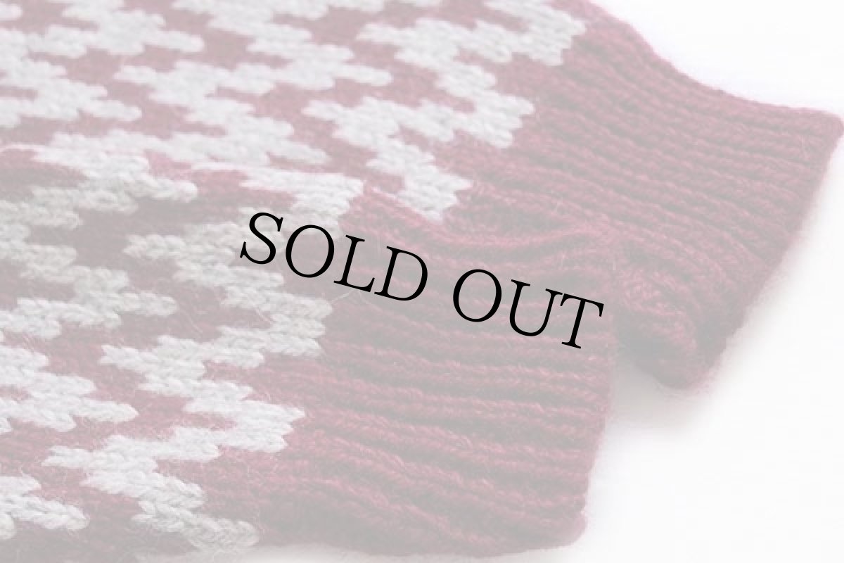 画像6: アイルランド製 Calary Products 総柄 ウール ハンドニット セーター ワインレッド×グレー M (6)