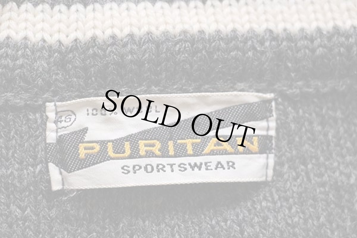 画像4: 60s PURITAN ライン入り ウールニット カーディガン グレー 46 (4)