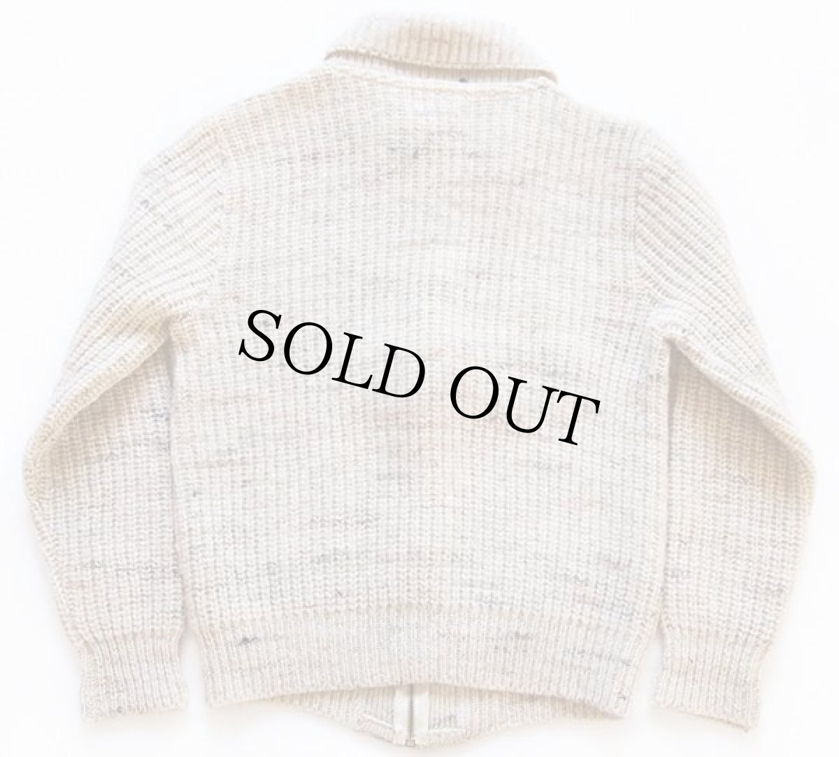 画像2: 80s USA製 Winona Knits ショールカラー ネップ入り ローゲージ ウールニット フルジップ セーター ナチュラル M (2)
