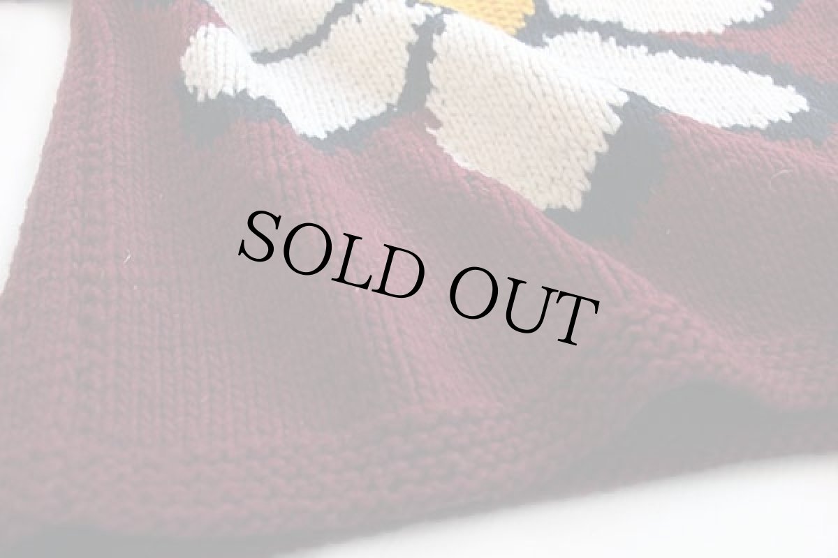 画像5: エクアドル製 IMBABURA フラワー 花柄 ロールネック ウールニット セーター 濃赤 (5)