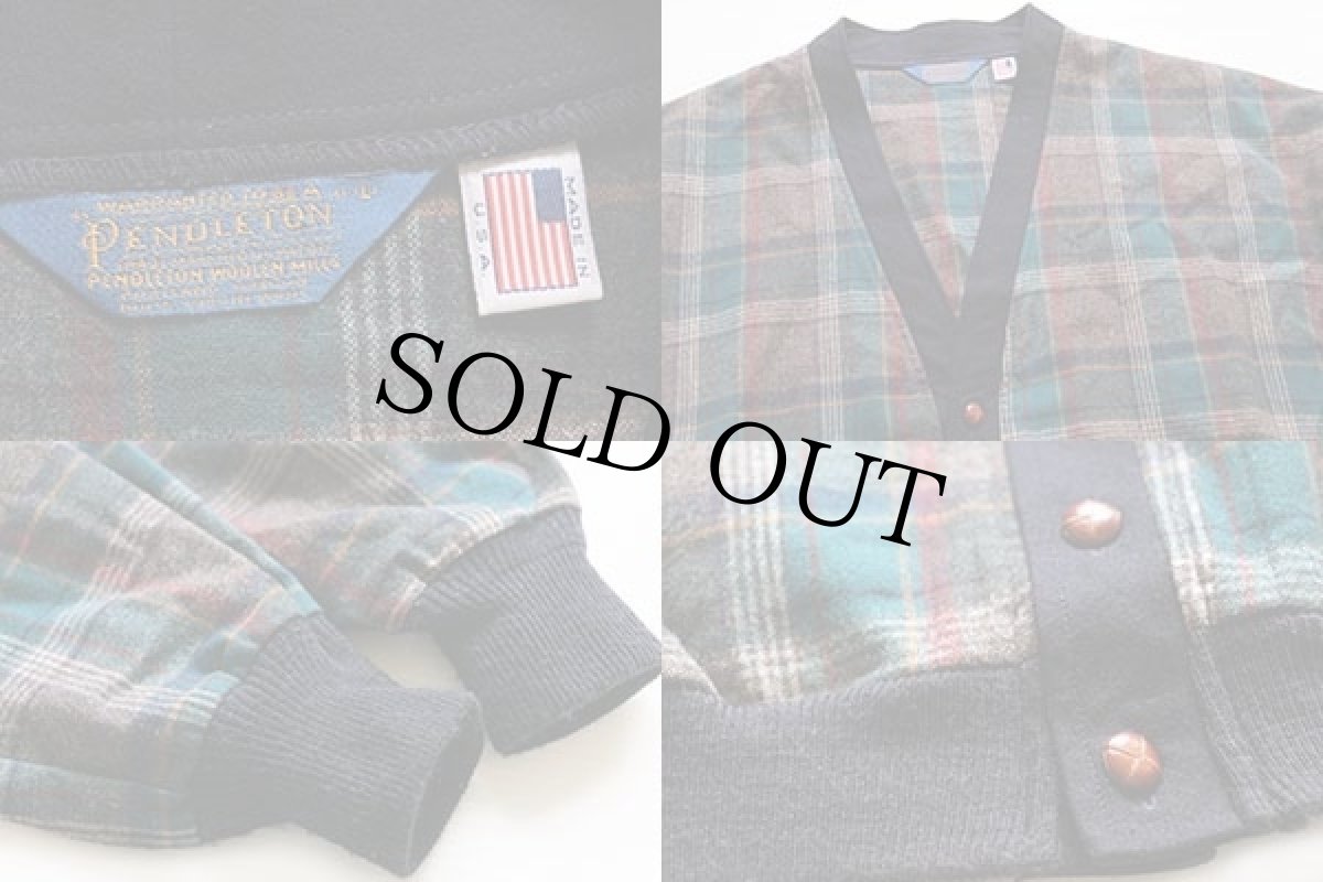 画像3: 80s USA製 PENDLETONペンドルトン タータンチェック ウール カーディガン L (3)