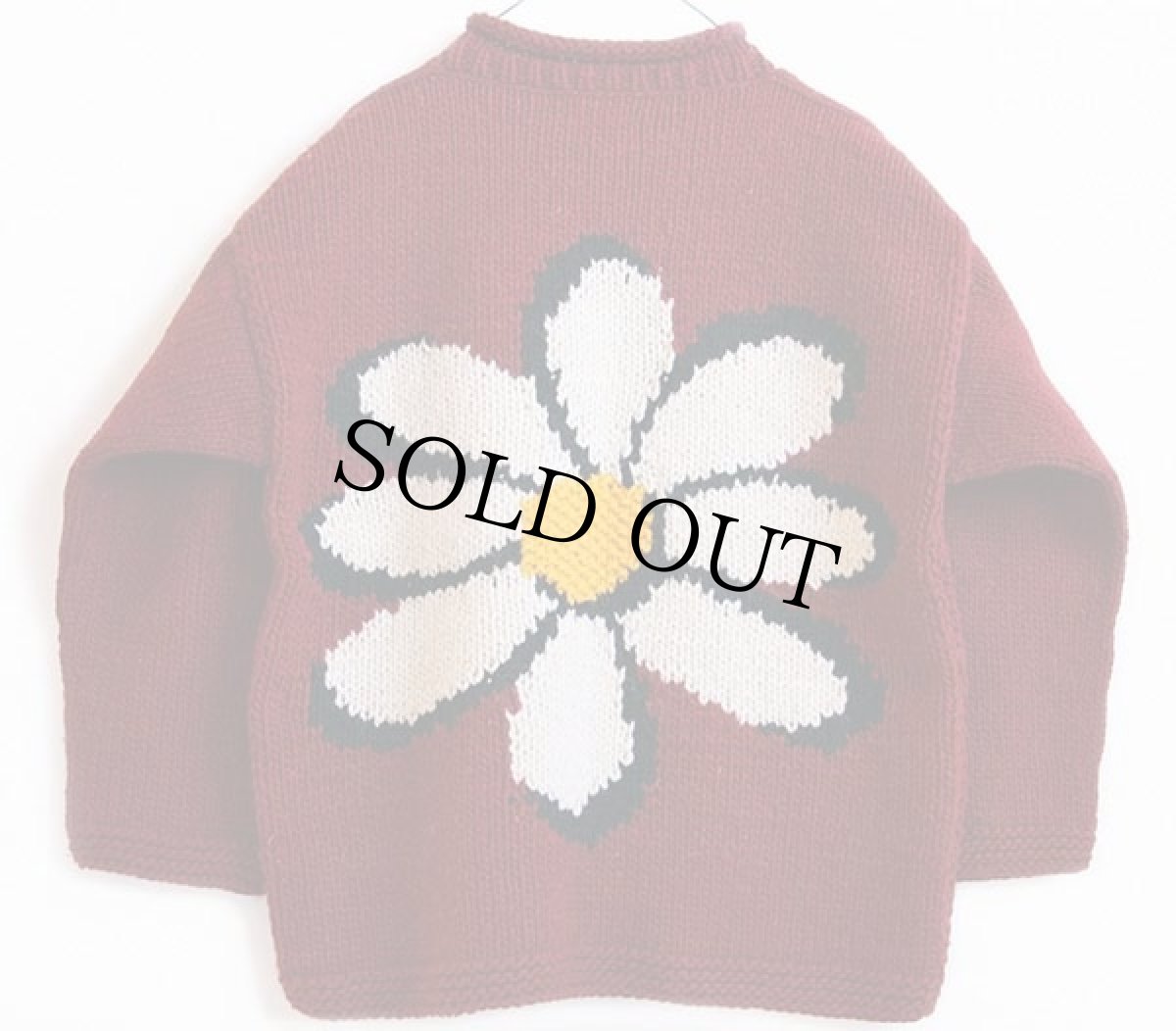 画像2: エクアドル製 IMBABURA フラワー 花柄 ロールネック ウールニット セーター 濃赤 (2)