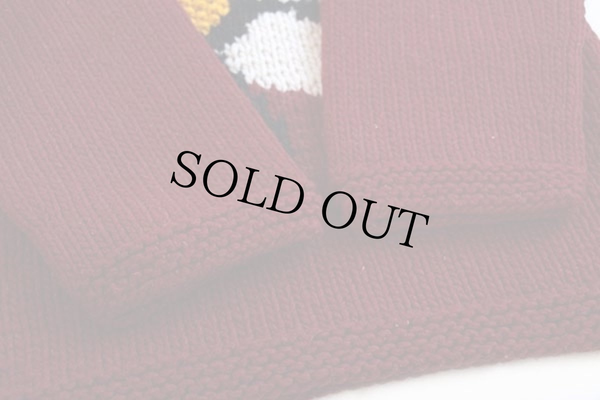 画像6: エクアドル製 IMBABURA フラワー 花柄 ロールネック ウールニット セーター 濃赤 (6)