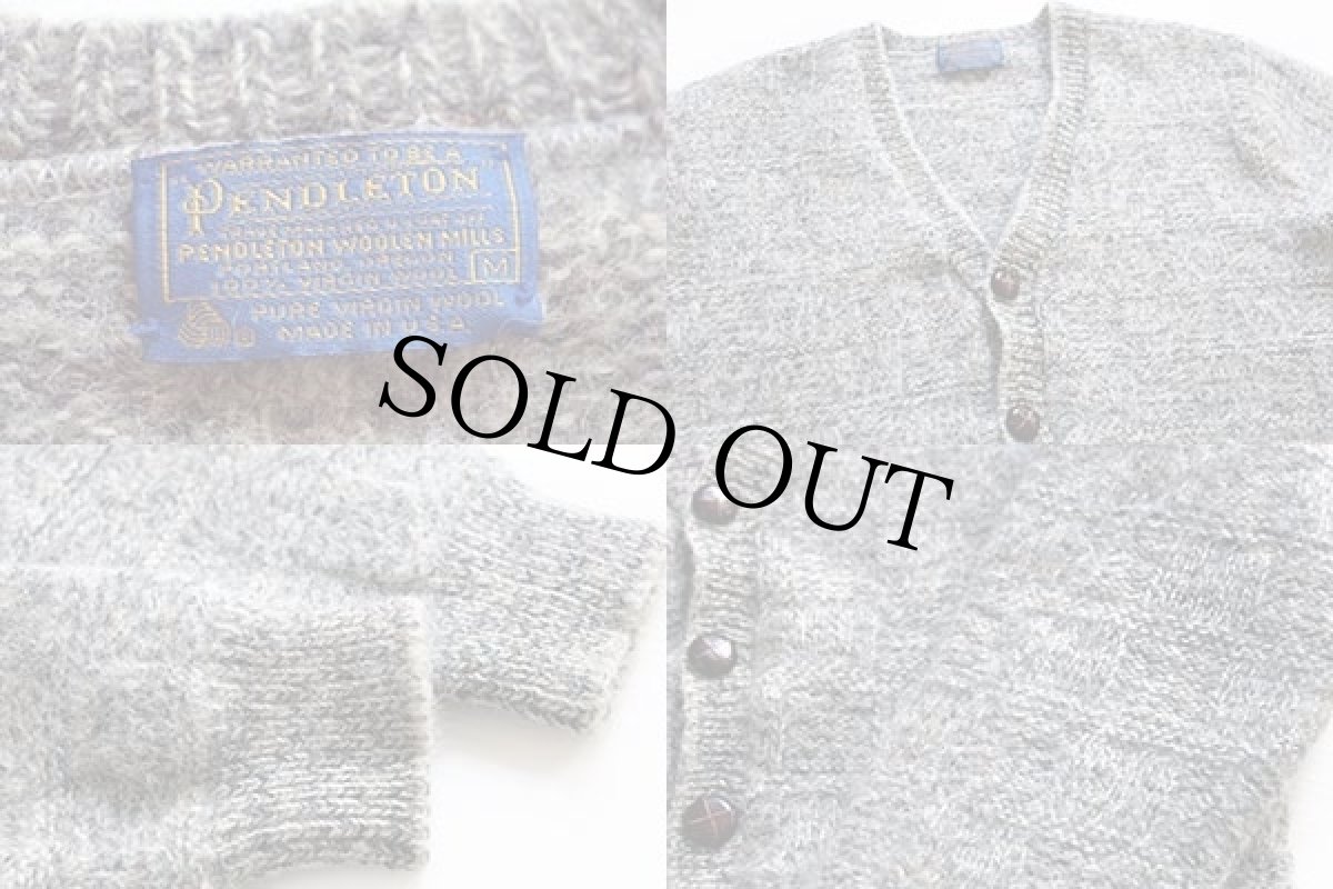 画像3: 70s USA製 PENDLETONペンドルトン 編み柄 ネップ入り ウールニット カーディガン グレー (3)