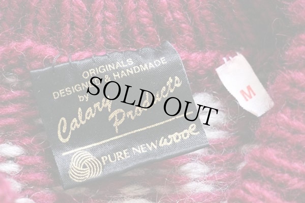 画像4: アイルランド製 Calary Products 総柄 ウール ハンドニット セーター ワインレッド×グレー M (4)