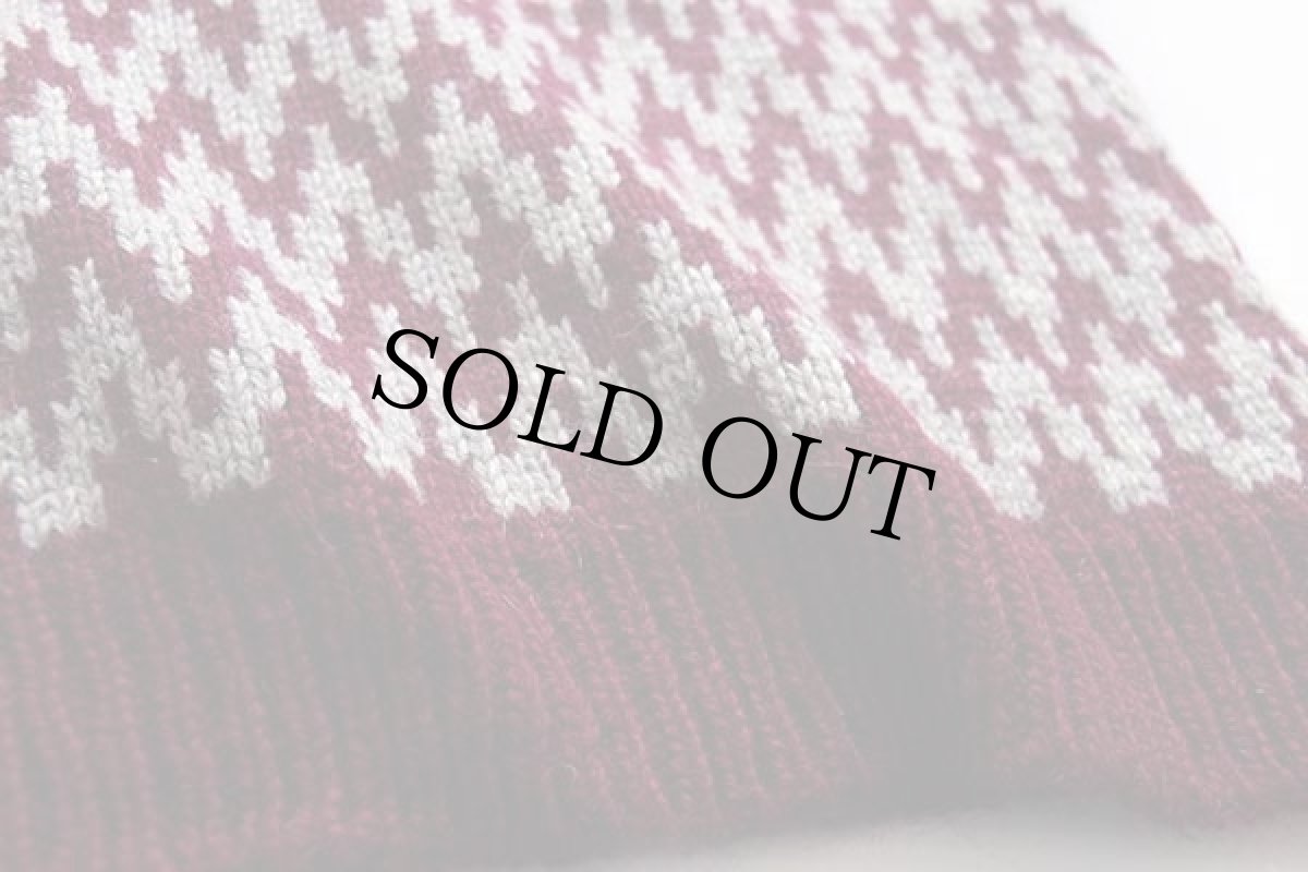 画像5: アイルランド製 Calary Products 総柄 ウール ハンドニット セーター ワインレッド×グレー M (5)