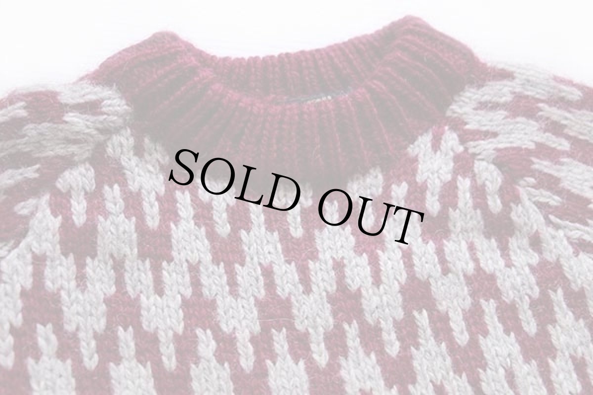 画像3: アイルランド製 Calary Products 総柄 ウール ハンドニット セーター ワインレッド×グレー M (3)