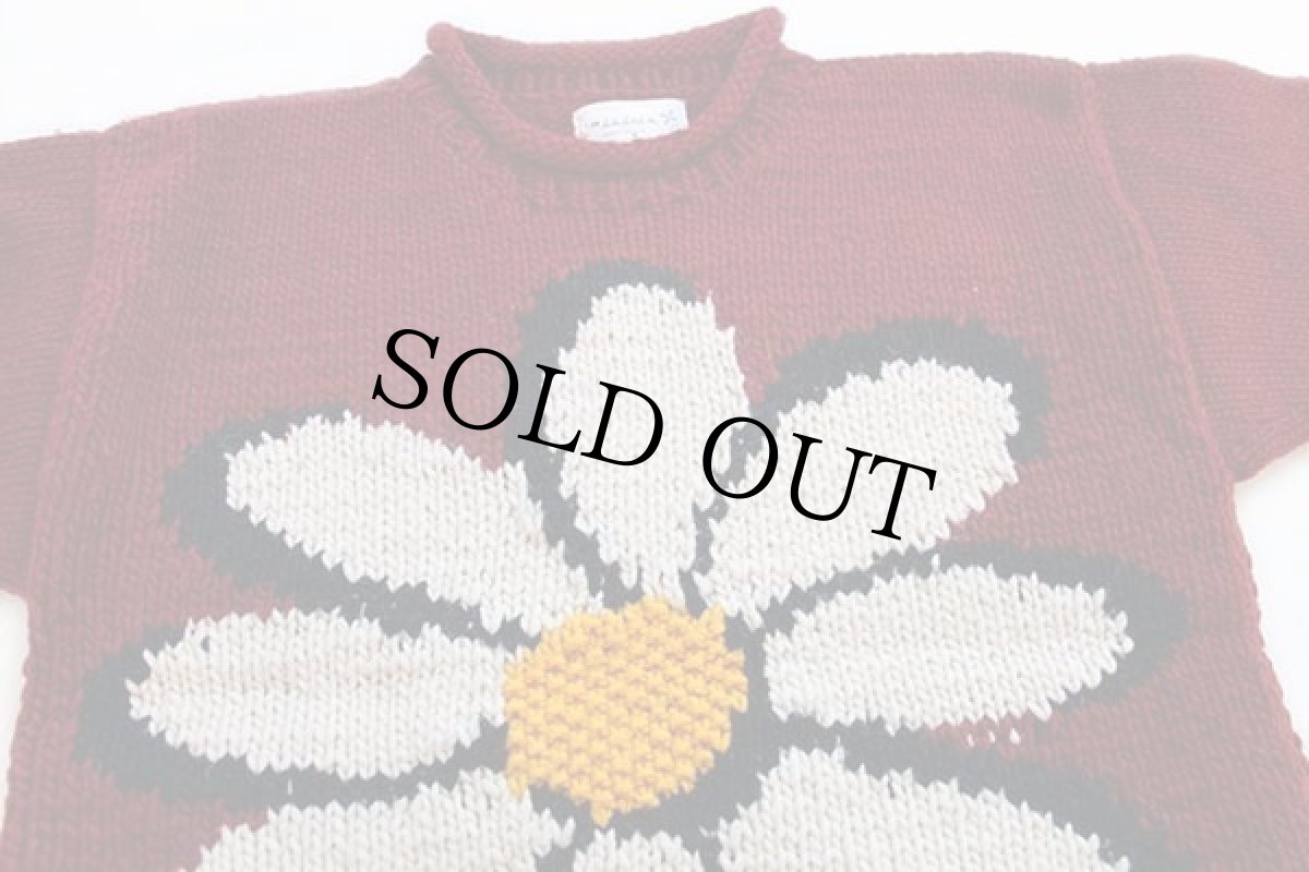 画像3: エクアドル製 IMBABURA フラワー 花柄 ロールネック ウールニット セーター 濃赤 (3)