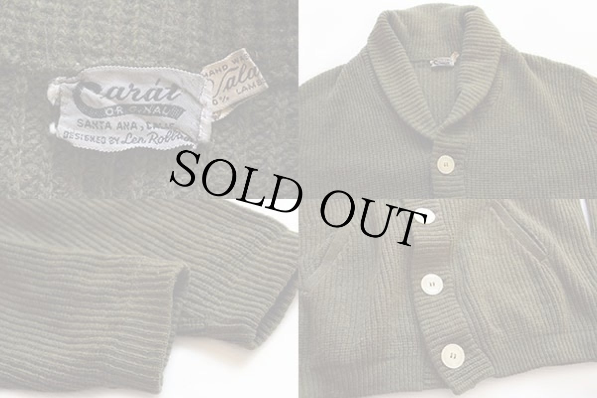 画像3: 60s Cara't ショールカラー ラムウールニット カーディガン オリーブ M (3)