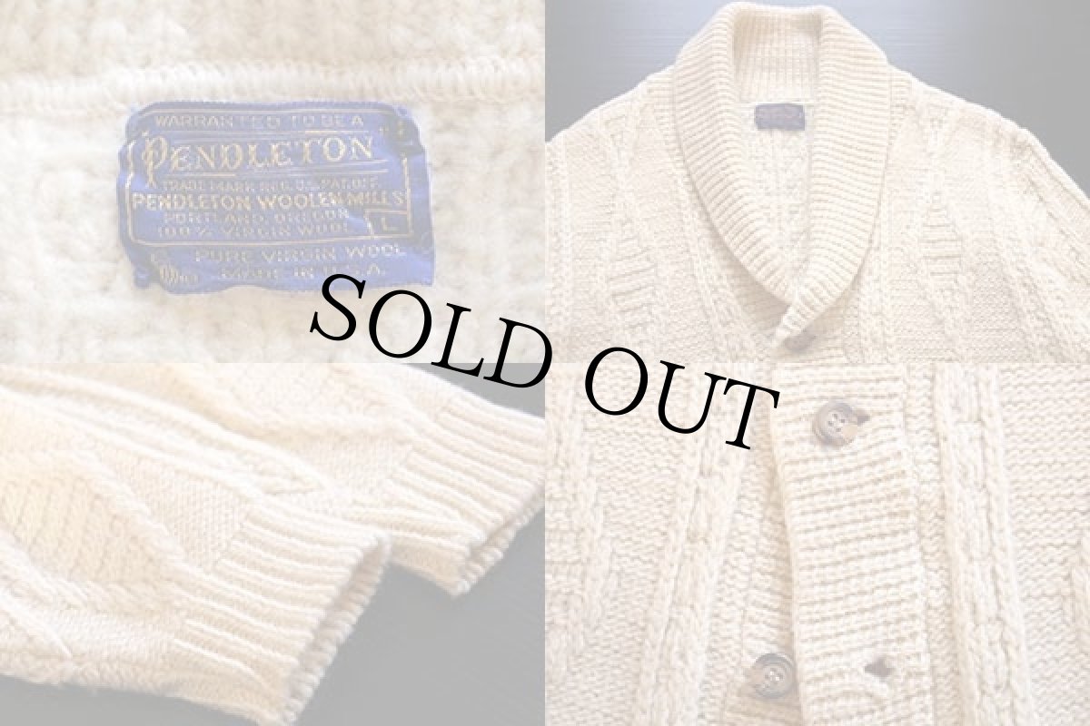 画像3: 70s USA製 PENDLETONペンドルトン ショールカラー ケーブル編み ウールニット カーディガン ナチュラル L (3)