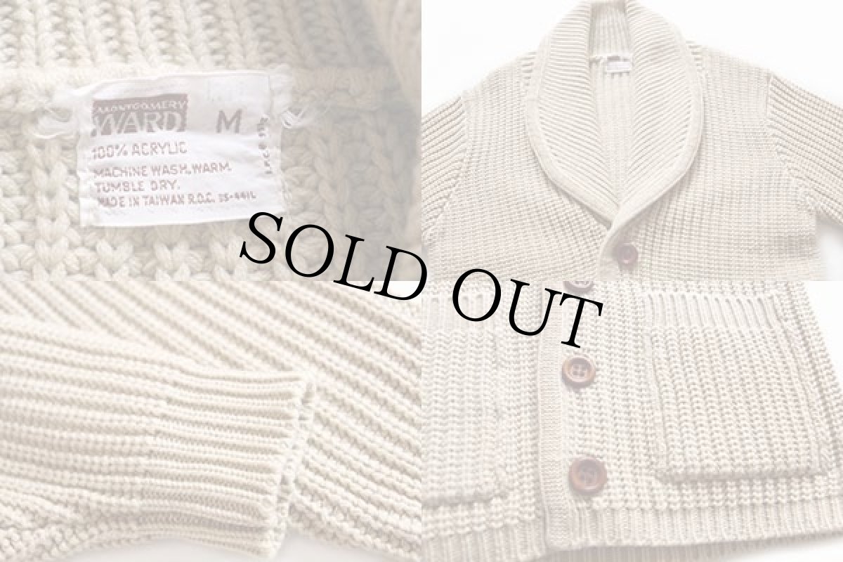 画像3: 70s MONTGOMERY WARD ショールカラー ローゲージ アクリルニット カーディガン ベージュ M (3)