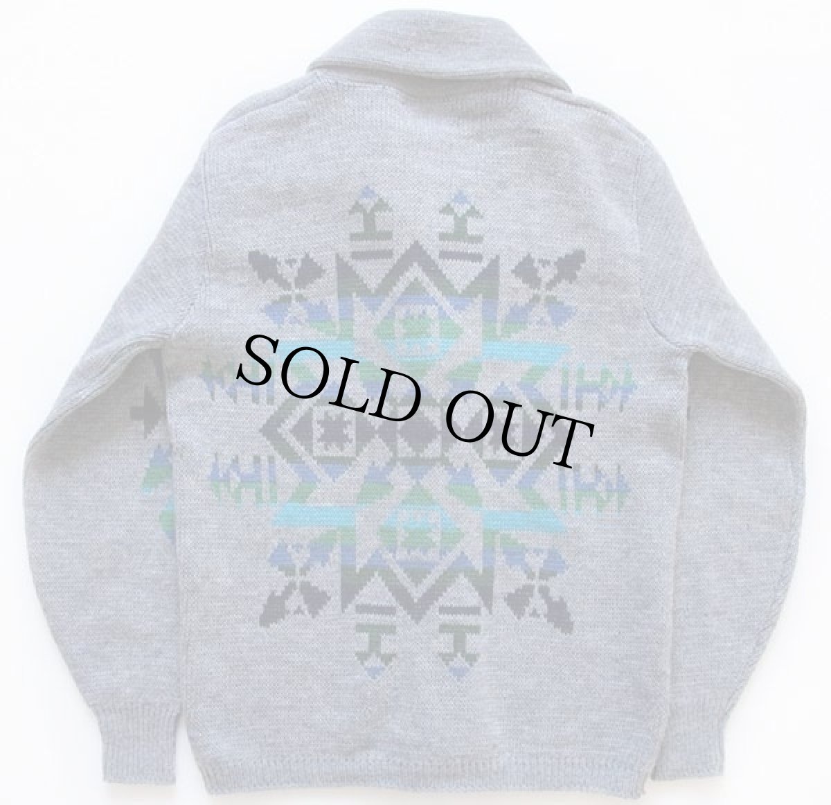 画像2: 70s PENDLETONペンドルトン ネイティブ柄 ショールカラー ジャガード ウールニット カーディガン グレー M (2)