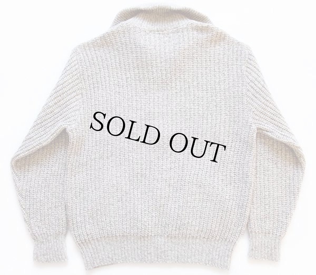 画像2: 90s USA製 Winona Knits タートルネック ウール ローゲージ ドライバーズニット フルジップ セーター グレーベージュ XL (2)