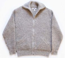 画像1: 90s USA製 Winona Knits タートルネック ウール ローゲージ ドライバーズニット フルジップ セーター グレーベージュ XL (1)