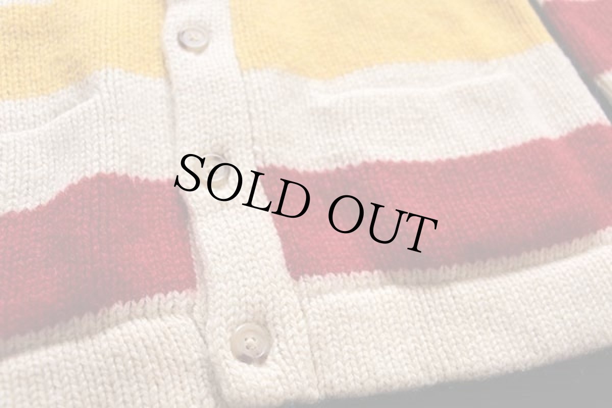 画像5: 80s ラルフローレン マルチボーダー ショールカラー ローゲージ ウールニット カーディガン ナチュラル S★ハドソンズベイ (5)