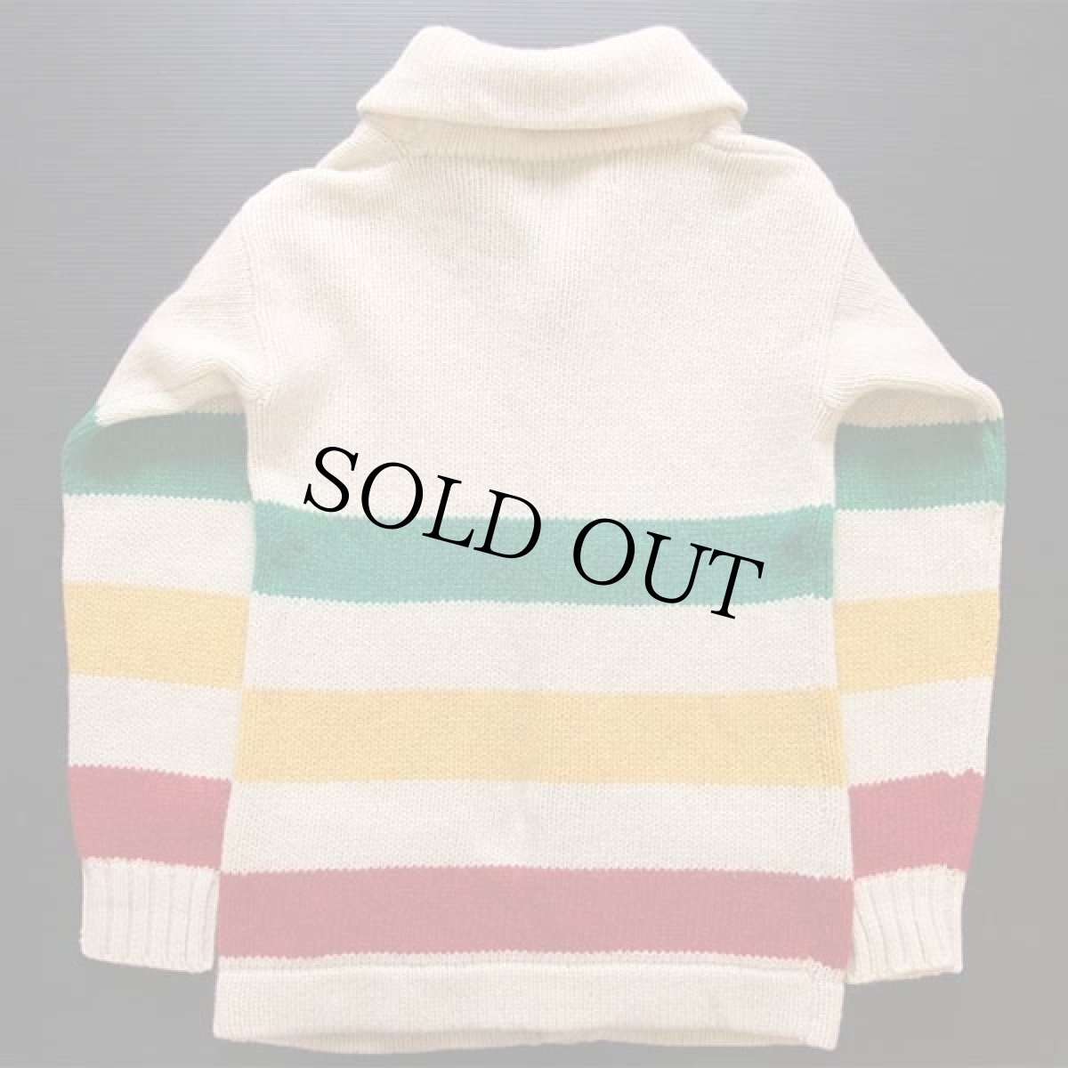 画像2: 80s ラルフローレン マルチボーダー ショールカラー ローゲージ ウールニット カーディガン ナチュラル S★ハドソンズベイ (2)