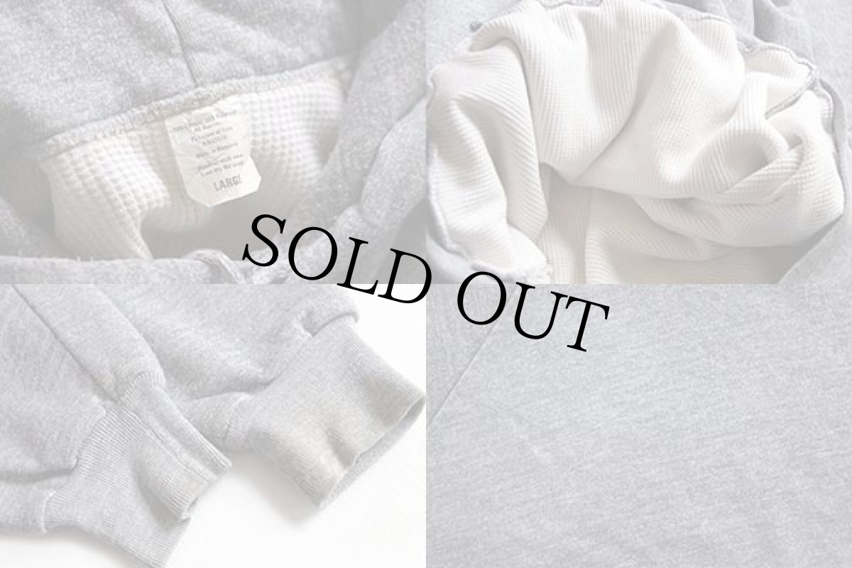 画像4: 80s ルーマニア製 UNKNOWN 無地 裏サーマル スウェットパーカー 杢グレー L (4)