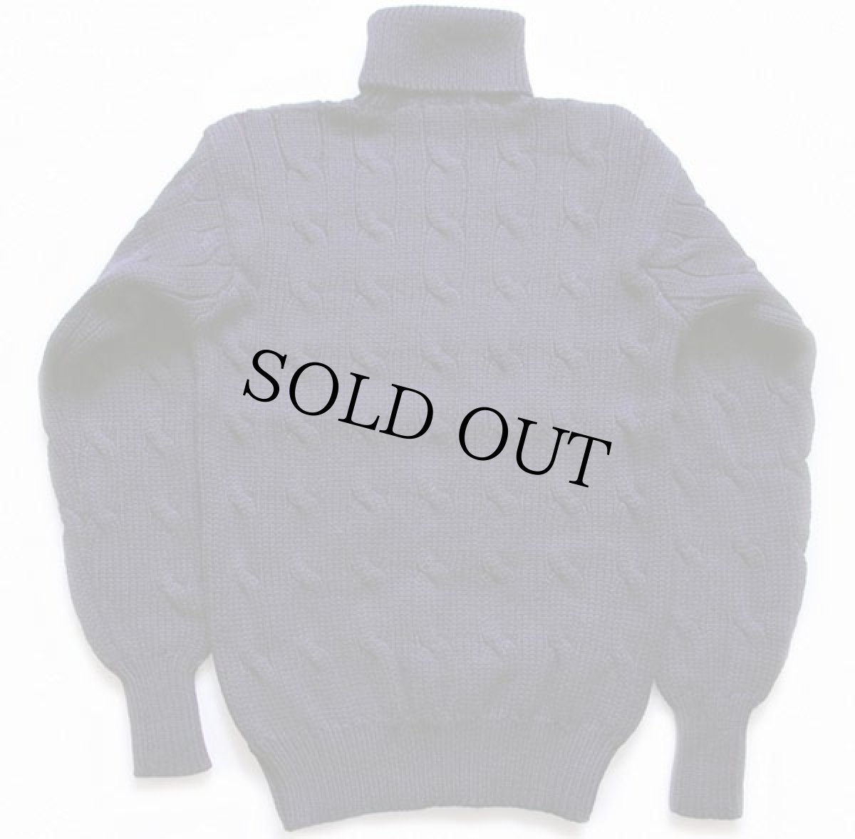 画像2: 90s ポロ ラルフローレン タートルネック ケーブル編み ウールニット セーター 紺 M (2)