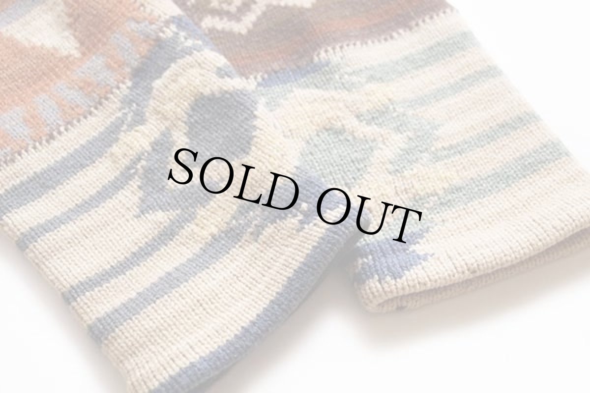 画像8: 00s LAUREN ラルフローレン ネイティブ柄 パッチワーク ショールカラー ウール ハンドニット ガウン M★カーディガン (8)