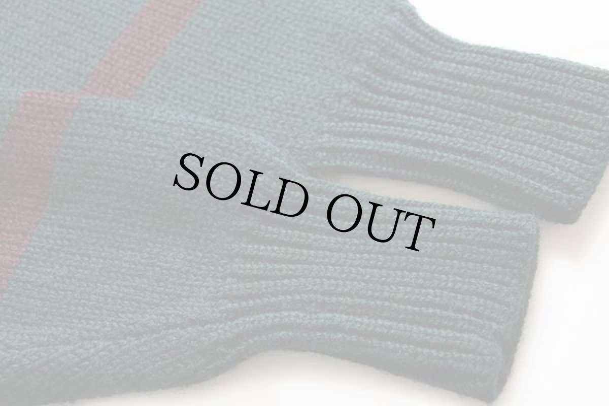 画像6: 90s ポロ ラルフローレン ロゴ刺繍 ボーダー ボートネック ローゲージ ウールニット セーター 緑×バーガンディ XL (6)