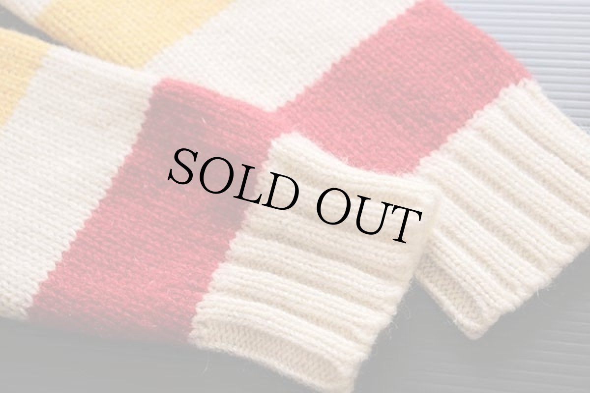 画像6: 80s ラルフローレン マルチボーダー ショールカラー ローゲージ ウールニット カーディガン ナチュラル S★ハドソンズベイ (6)