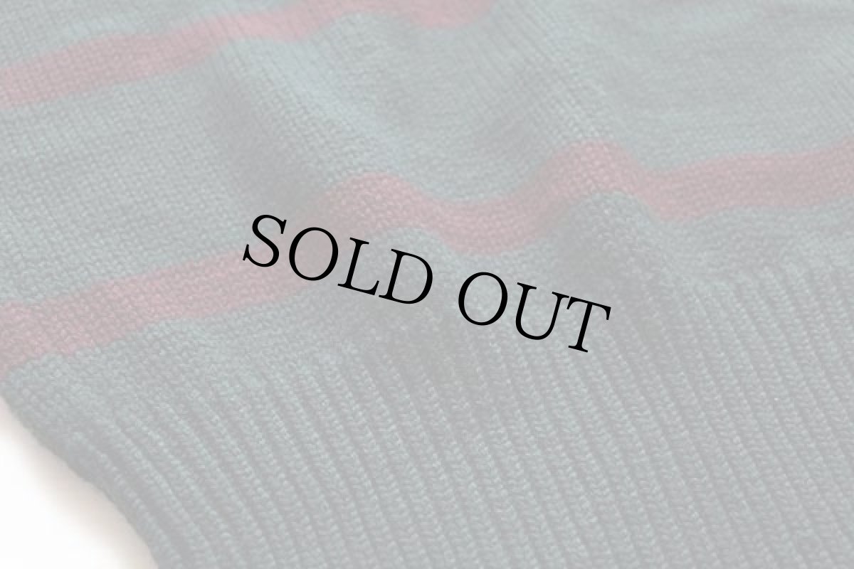 画像5: 90s ポロ ラルフローレン ロゴ刺繍 ボーダー ボートネック ローゲージ ウールニット セーター 緑×バーガンディ XL (5)