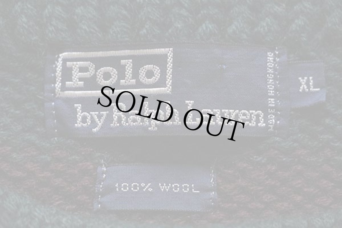 画像4: 90s ポロ ラルフローレン ロゴ刺繍 ボーダー ボートネック ローゲージ ウールニット セーター 緑×バーガンディ XL (4)