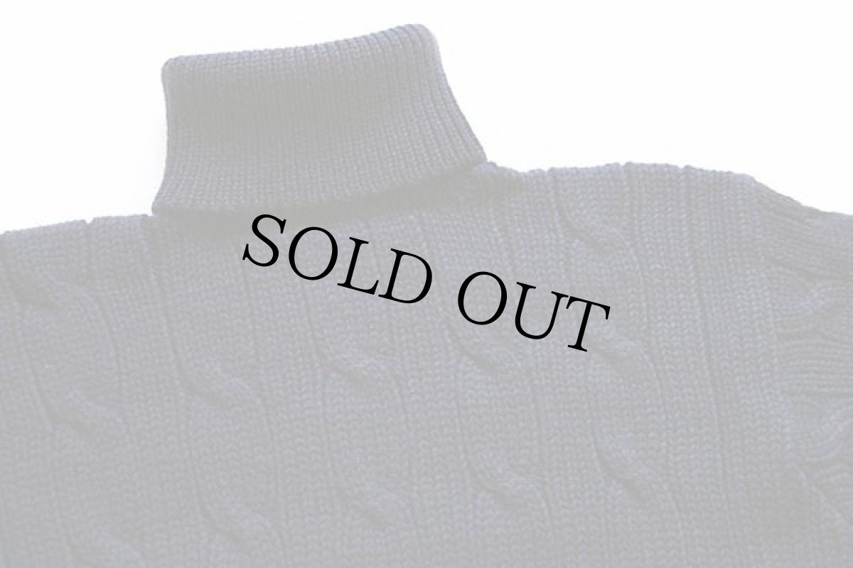 画像3: 90s ポロ ラルフローレン タートルネック ケーブル編み ウールニット セーター 紺 M (3)