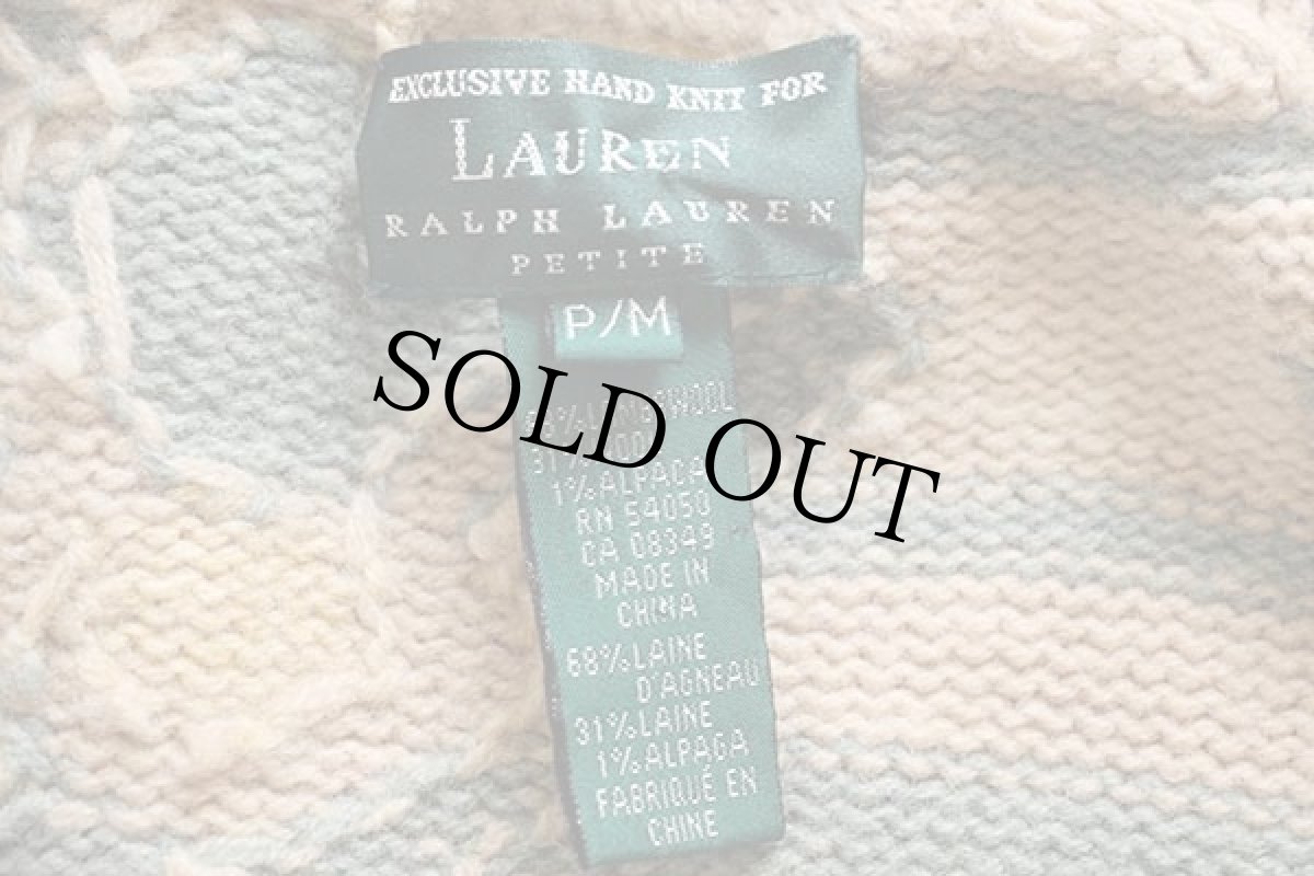 画像5: 00s LAUREN ラルフローレン ネイティブ柄 パッチワーク ショールカラー ウール ハンドニット ガウン M★カーディガン (5)