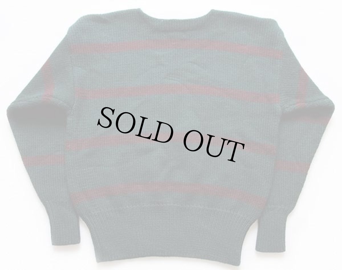 画像2: 90s ポロ ラルフローレン ロゴ刺繍 ボーダー ボートネック ローゲージ ウールニット セーター 緑×バーガンディ XL (2)