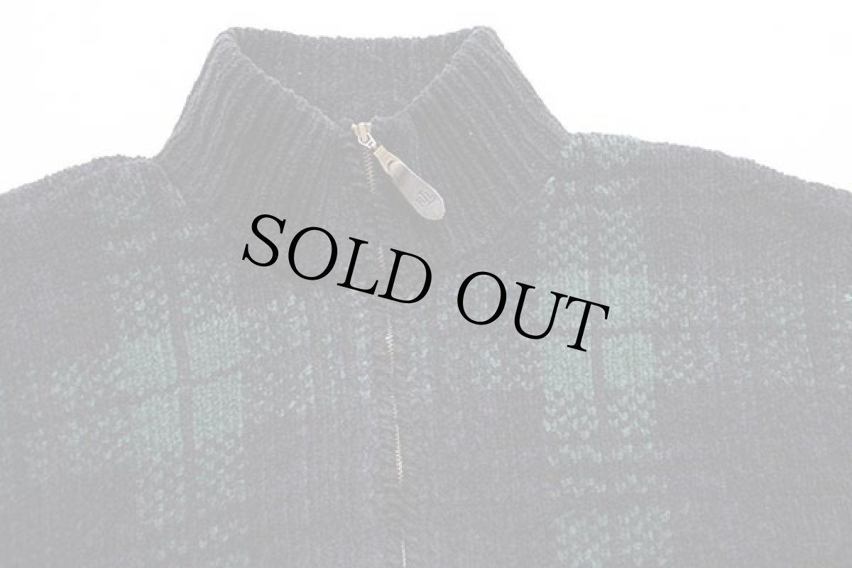 画像3: 00s LAUREN ラルフローレン タータンチェック ハイネック コットン ハンドニット フルジップ セーター S (3)