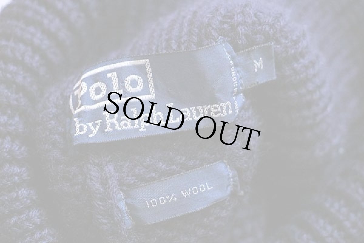 画像4: 90s ポロ ラルフローレン タートルネック ケーブル編み ウールニット セーター 紺 M (4)