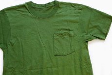 画像1: 70s UNKNOWN 無地 コットン ポケットTシャツ 緑 (1)